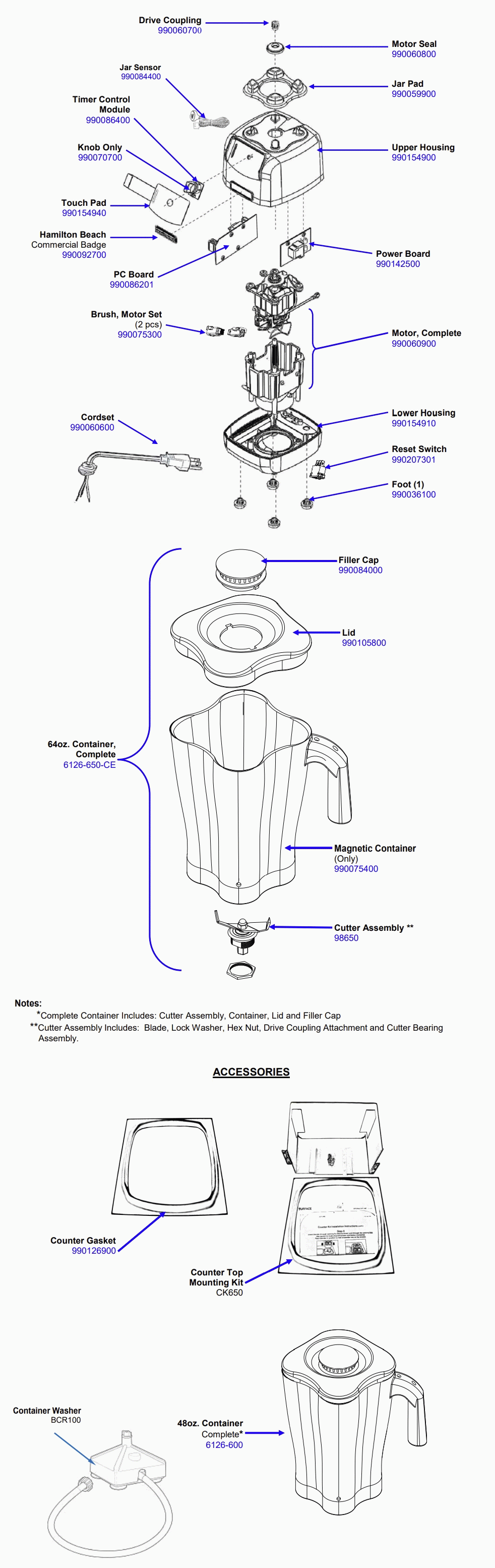 Diagram Diagram and Parts List for HBH650-N  Hamilton Beach Blender